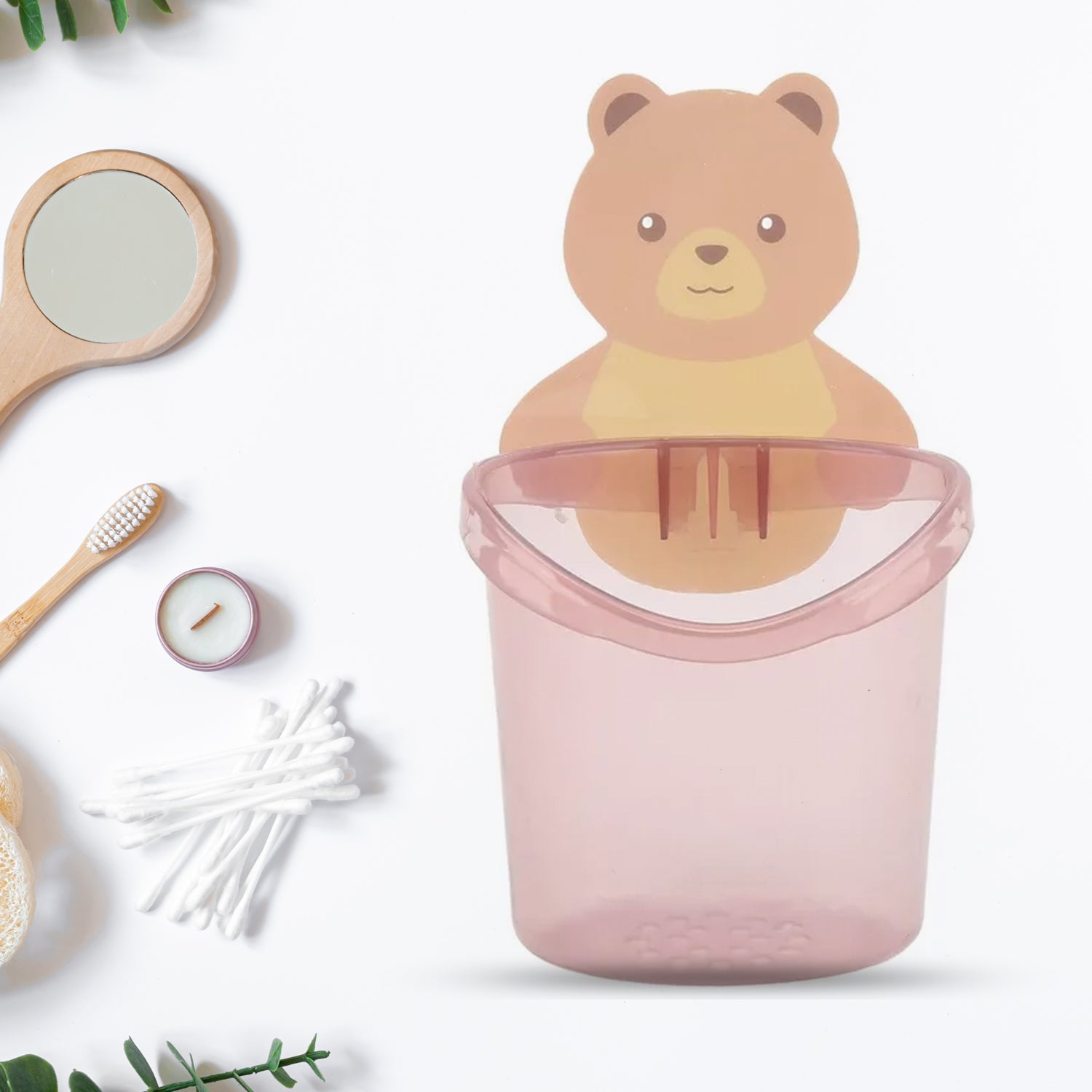 Multipurpose Wall Mount Toothbrush Holder Plastic Stand for Toothpaste, Comb, Brush, Cream, Lotion Kids Bathroom Cup Drain Waterproof Self - Adhesive, Teddy Bear - infinityexculsivestore.com