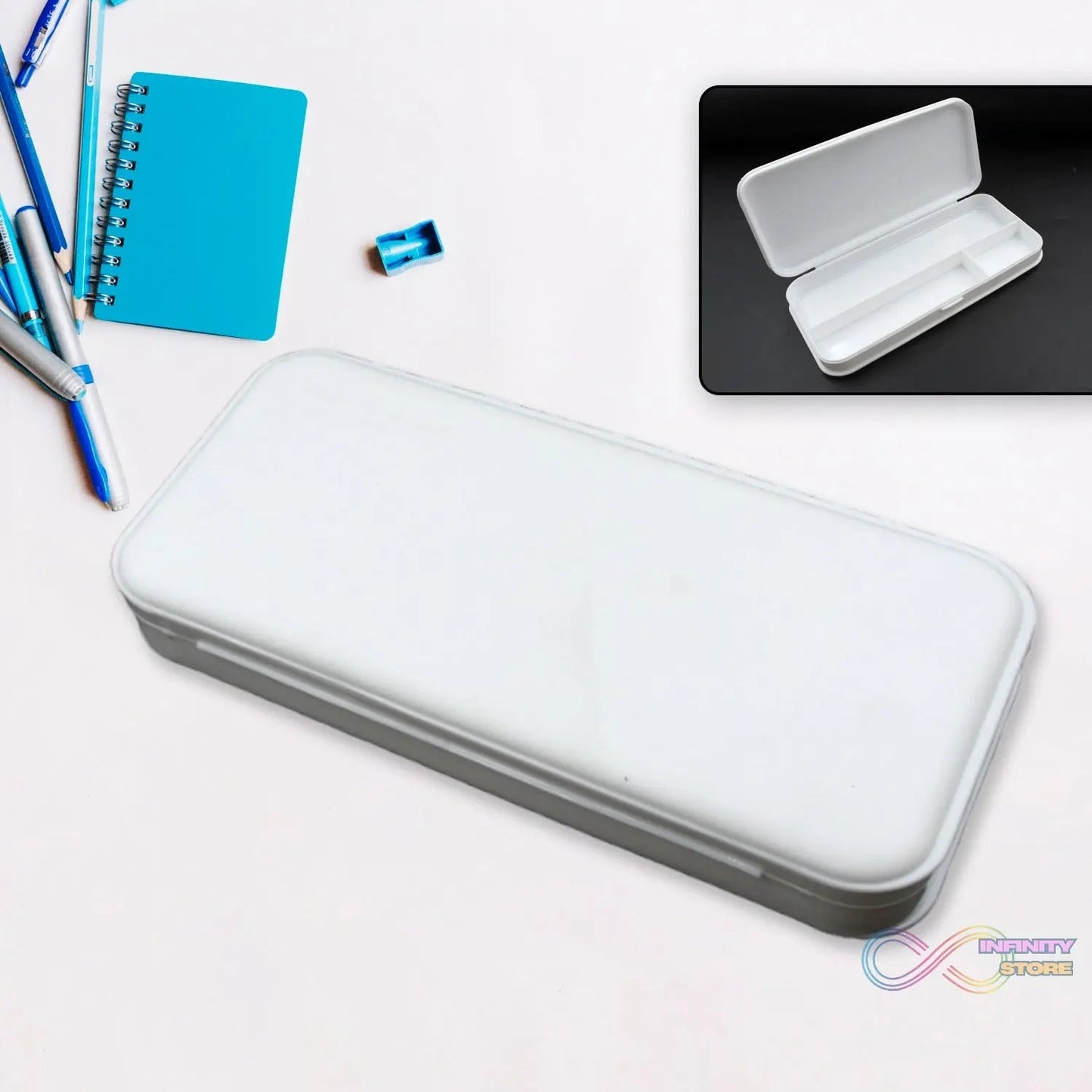 Multipurpose White Compass Pencil Box | 3 - Compartment School Case | Ideal Birthday Gift for Kids - infinityexculsivestore.com