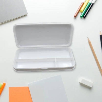 Multipurpose White Compass Pencil Box | 3 - Compartment School Case | Ideal Birthday Gift for Kids - infinityexculsivestore.com