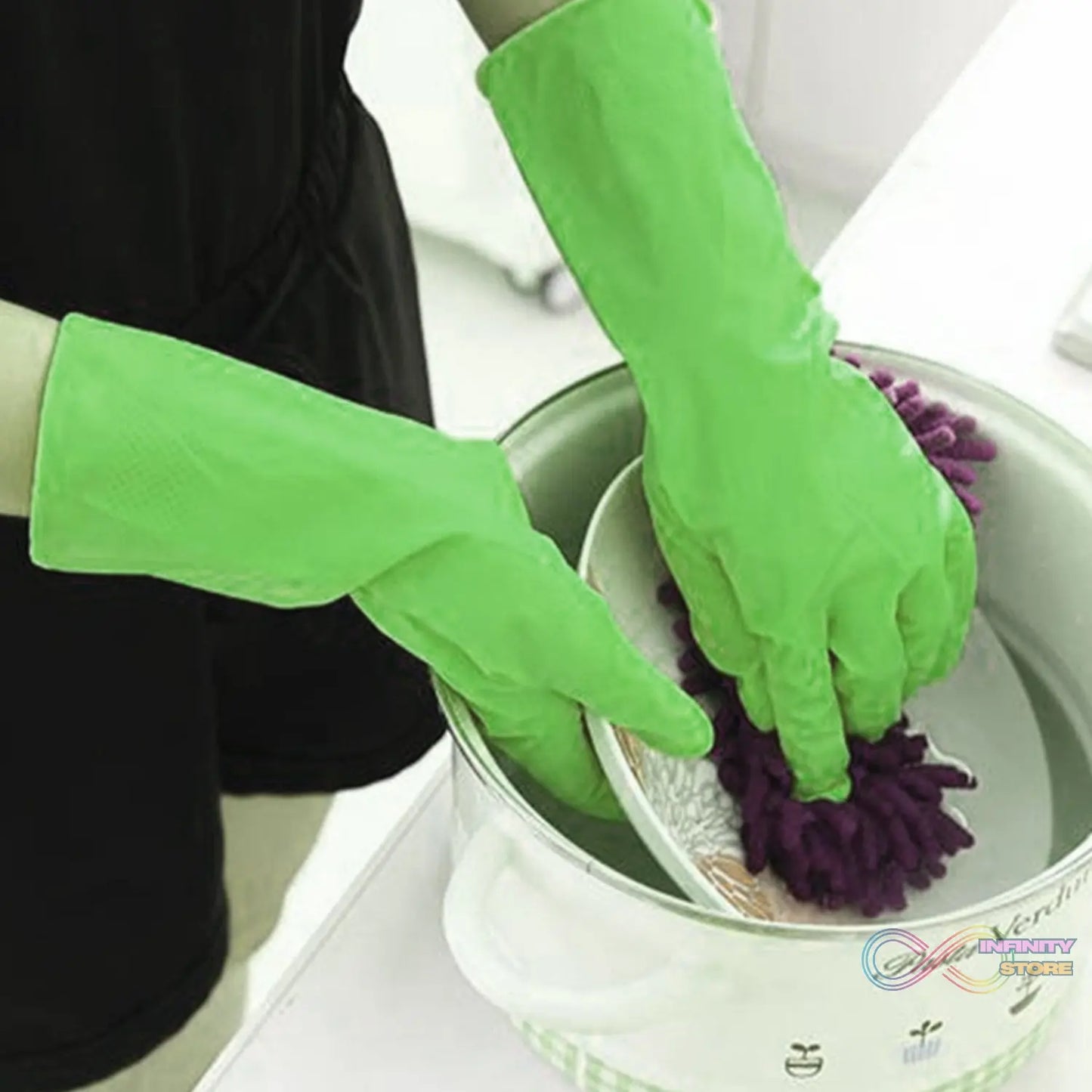 Rubber gloves for cleaning and household chores.