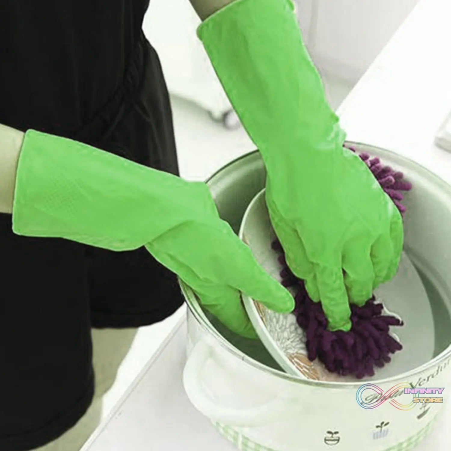Rubber gloves for cleaning and household chores.