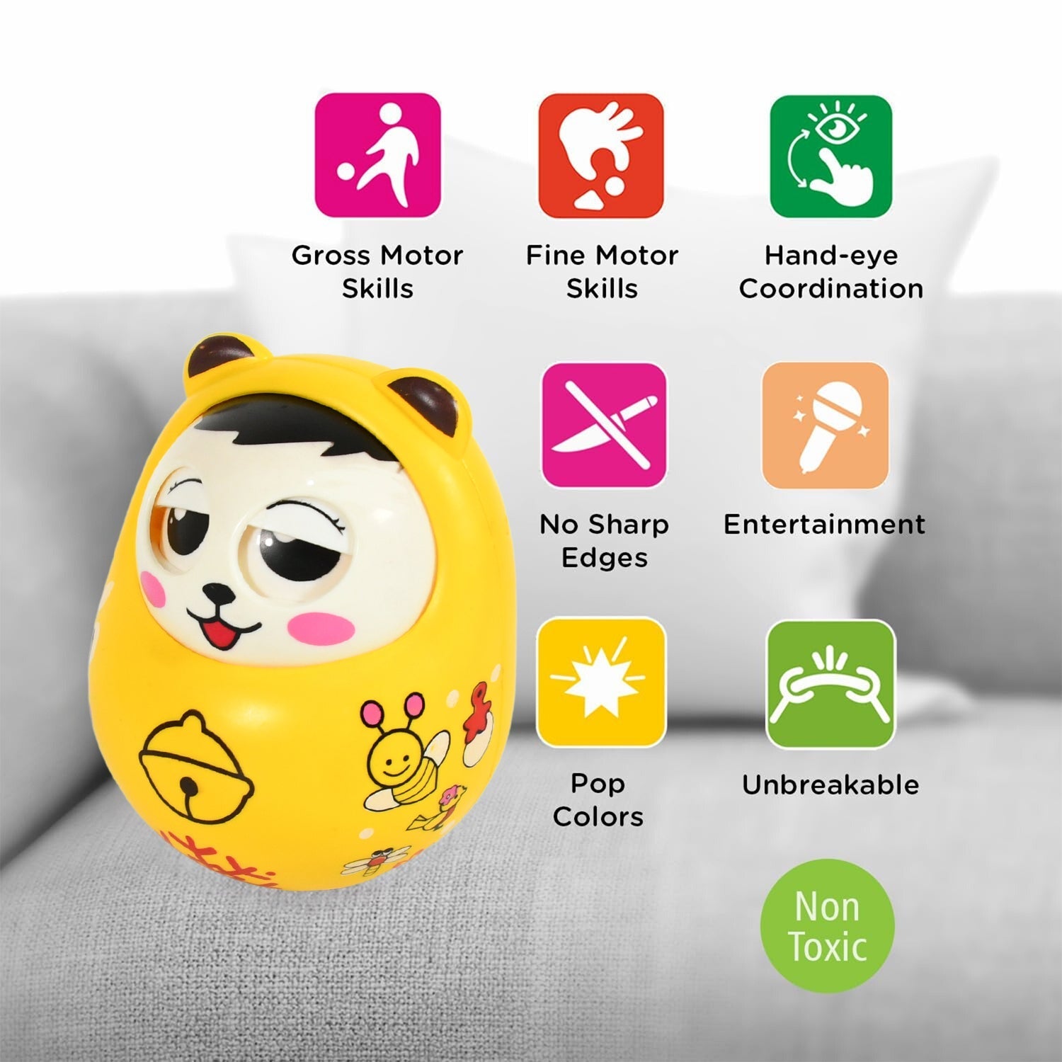 Musical Roly Poly Toys for Baby | Push and Shake Wobbling Toy with Music | Tumbler Doll Toy for Babies | Sound Balancing Doll Toys for Baby Boys, Girls 8+ Months Multicolor (1 Pc) - infinityexculsivestore.com