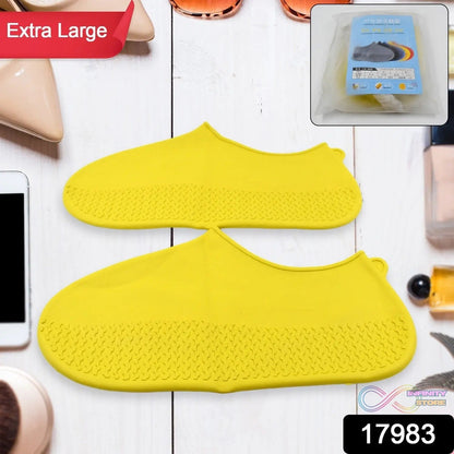 Non - Slip Silicone Rain Reusable Anti skid Waterproof Fordable Boot Shoe Cover (Extra Large Size (XL)/ 1 Pair / Yellow) - infinityexculsivestore.com