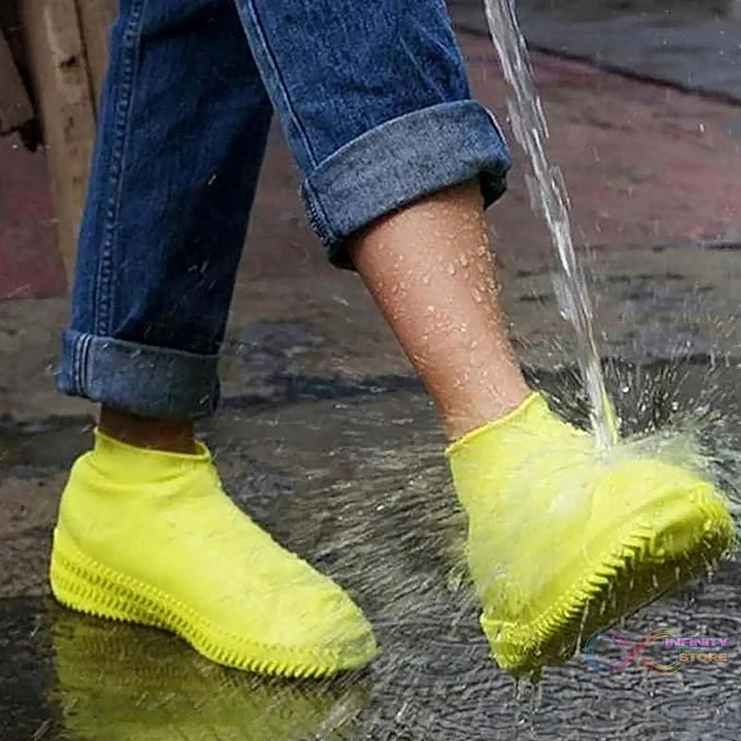 Non - Slip Silicone Rain Reusable Anti skid Waterproof Fordable Boot Shoe Cover (Extra Large Size (XL)/ 1 Pair / Yellow) - infinityexculsivestore.com