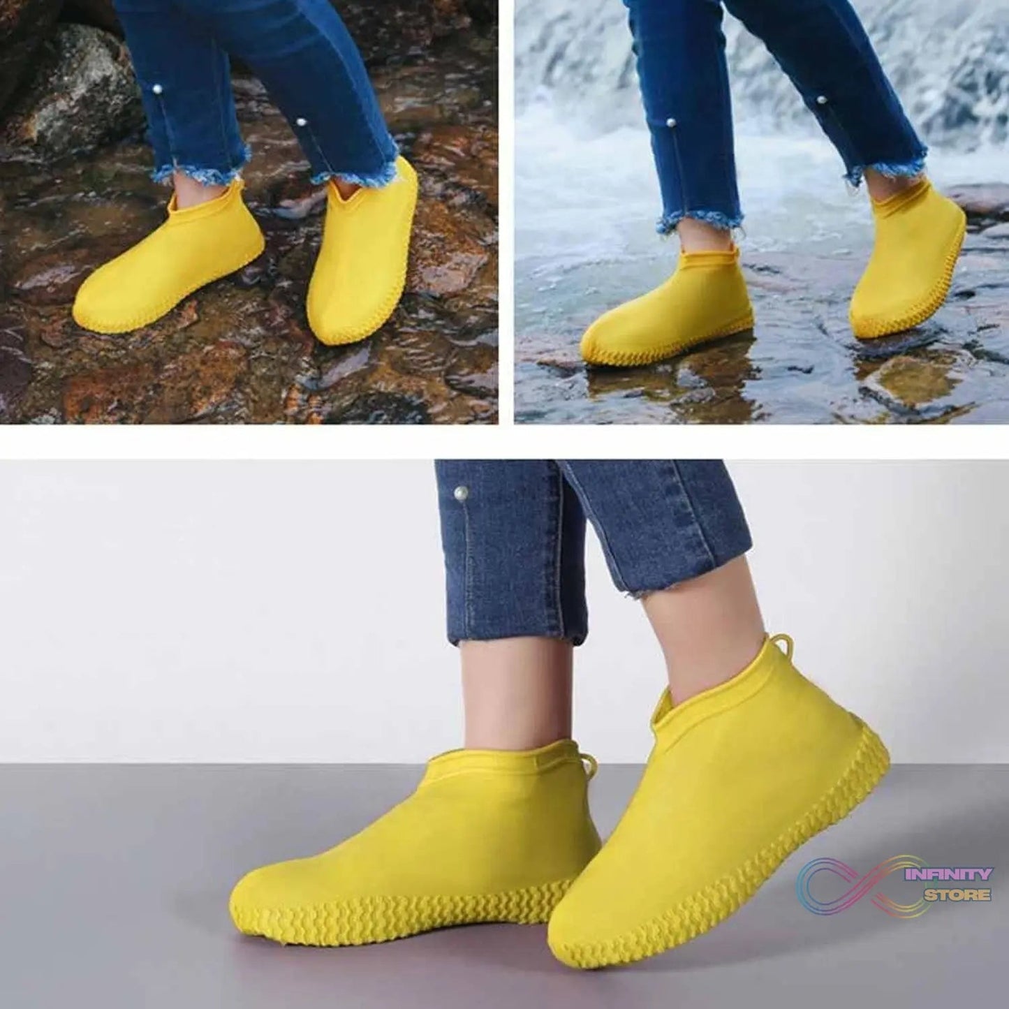 Non - Slip Silicone Rain Reusable Anti skid Waterproof Fordable Boot Shoe Cover (Extra Large Size (XL)/ 1 Pair / Yellow) - infinityexculsivestore.com