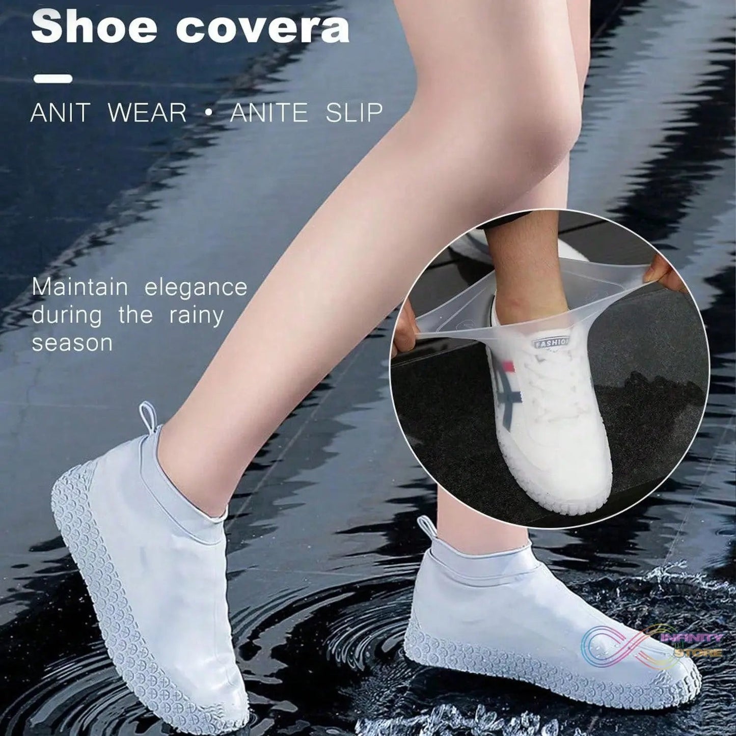 Non - Slip Silicone Rain Reusable Anti skid Waterproof Fordable Boot Shoe Cover (Large Size / 1 Pair / Mix Color) - infinityexculsivestore.com