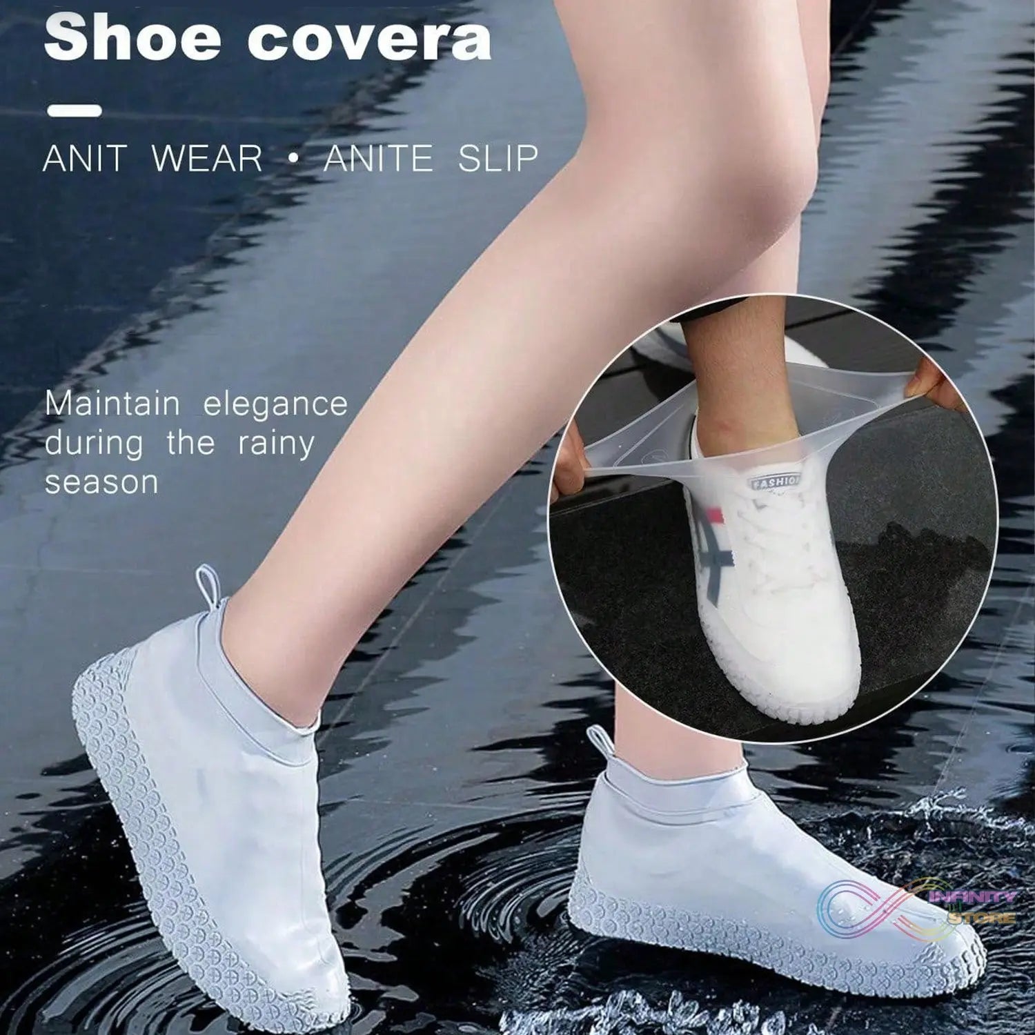 Non - Slip Silicone Rain Reusable Anti skid Waterproof Fordable Boot Shoe Cover (Large Size / 1 Pair / Mix Color) - infinityexculsivestore.com
