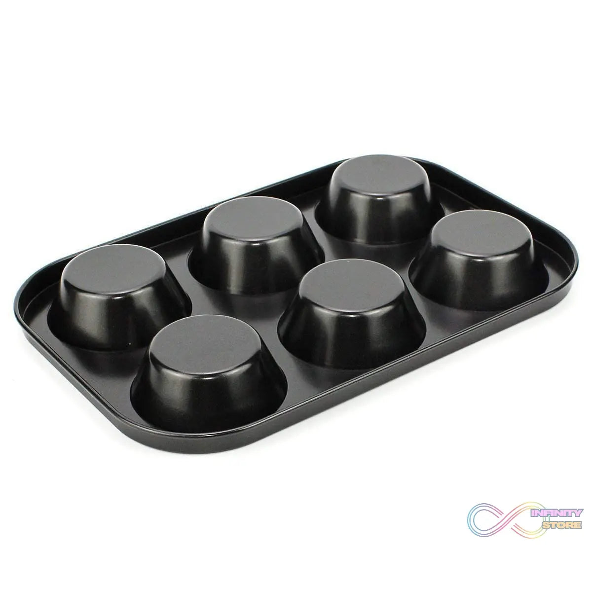 Quality non-stick tray for baking 6 cupcakes.
