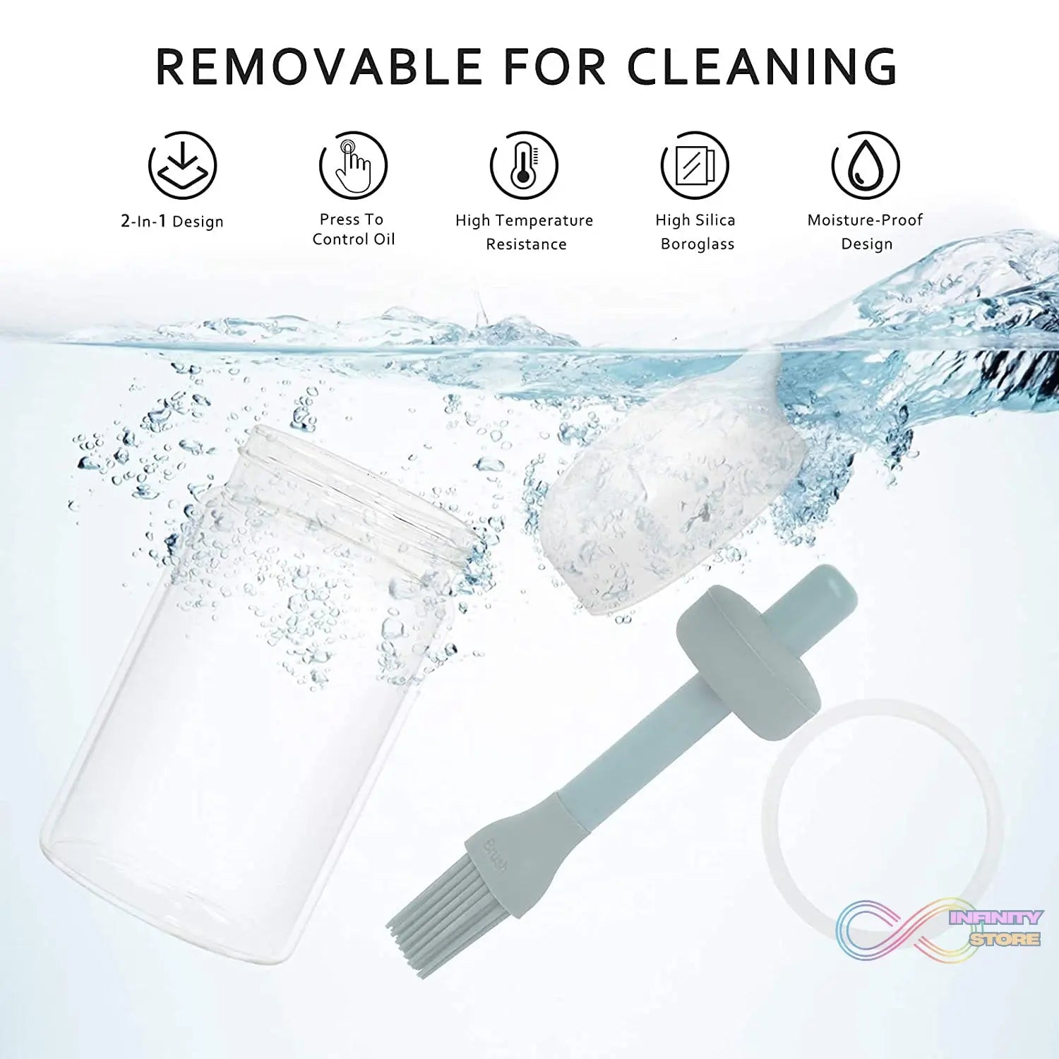 Oil Dispenser with Silicone Oil Brush (1 Pc / With Brush / 250 ML Approx) - infinityexculsivestore.com