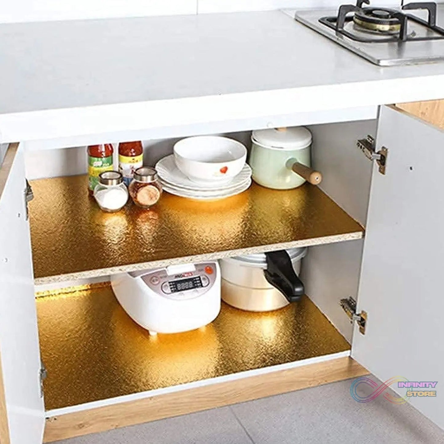 Oil Proof Sticker, Waterproof Self Adhesive Aluminum Foil Wallpaper (60 cm×2m / Golden / 1 Pc) - infinityexculsivestore.com