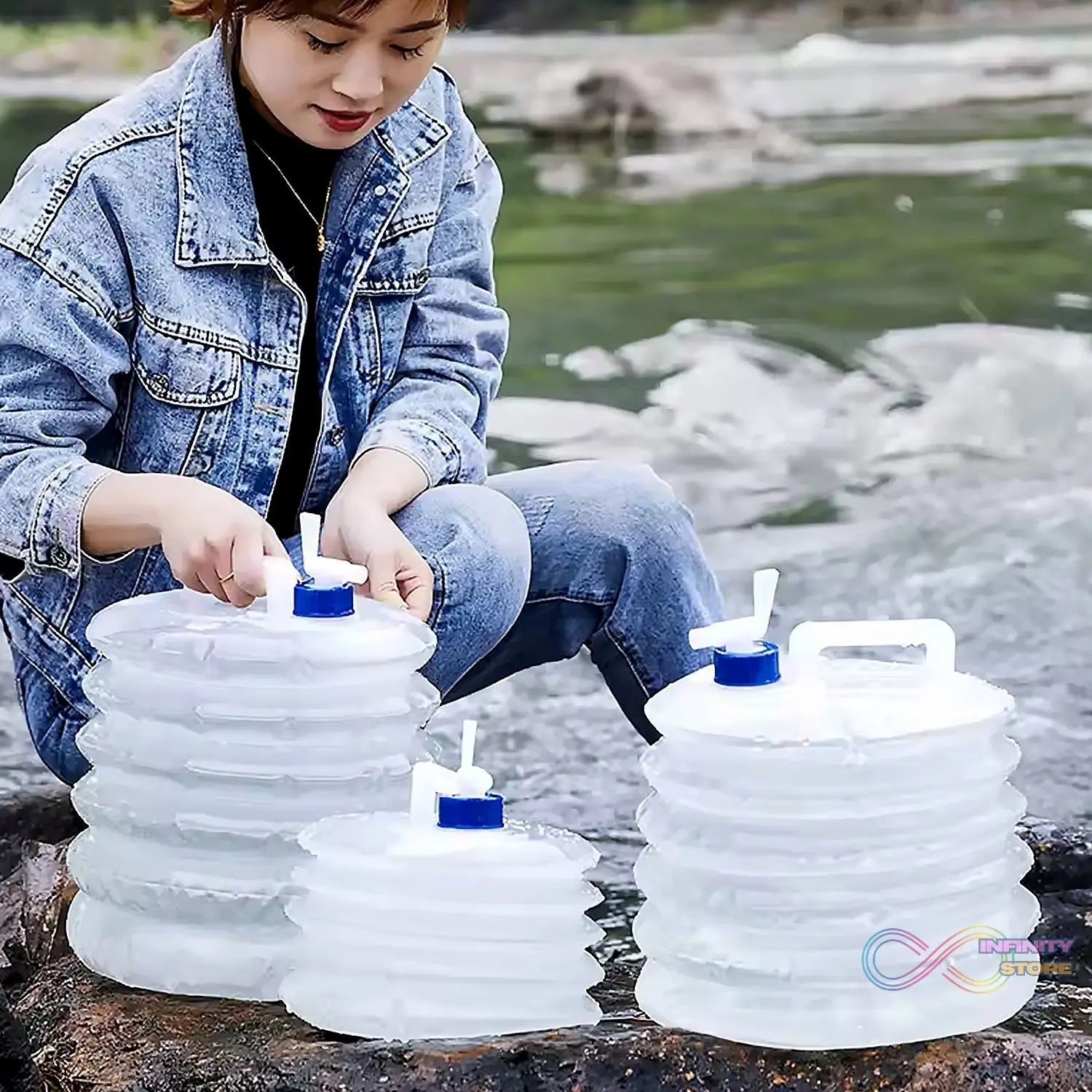 Outdoor Camping Collapsible Portable Water Container with Carry Handle Tap Valve Large Food Grade - infinityexculsivestore.com
