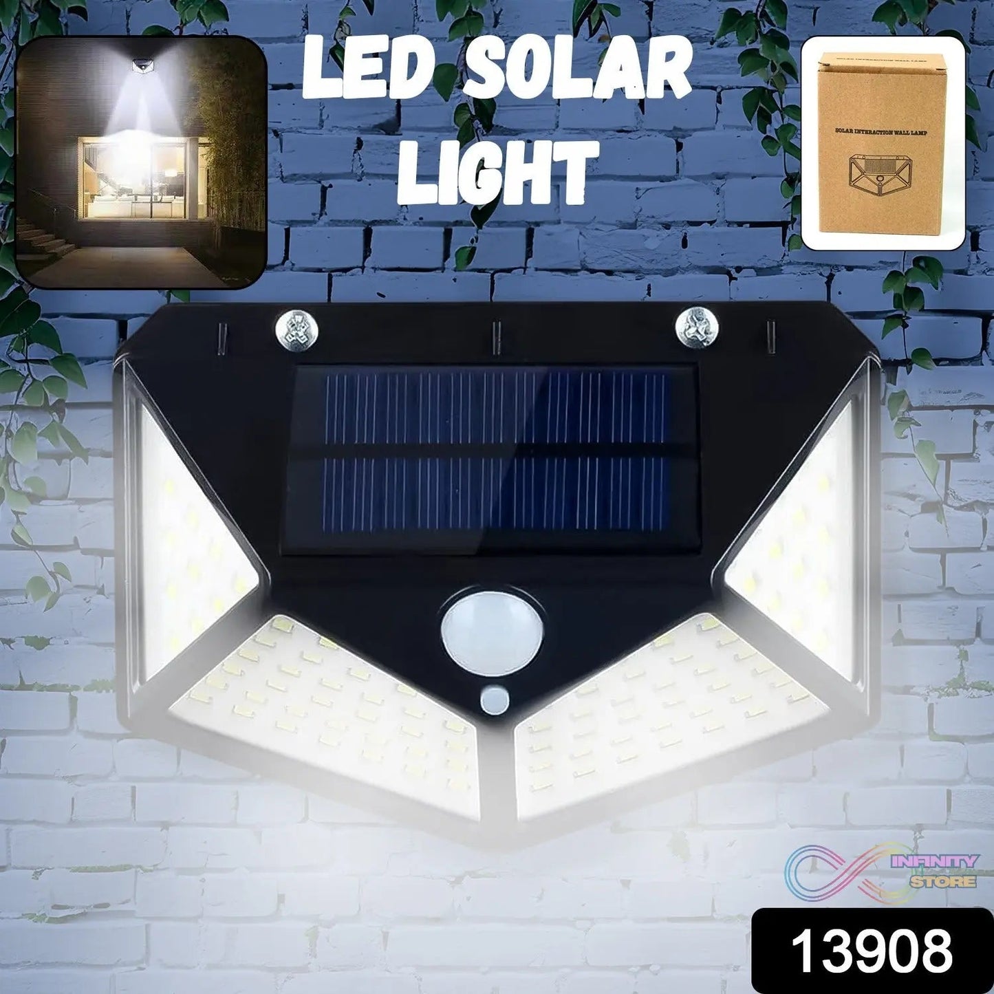 Outdoor Solar Lamp 100 LED Solar Light PIR Motion Sensor Wall Light ( 1 Pc) - infinityexculsivestore.com