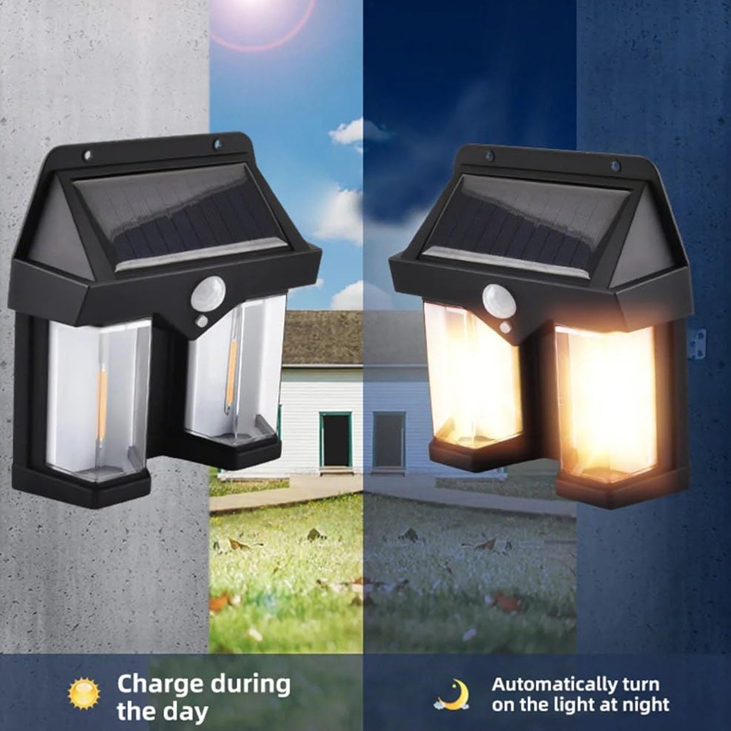 Outdoor Solar Wall Lamp Outdoor Waterproof High Quality Lamp Induction Garden Lamp Garden Villa Night Lamp Double Lamp Light (1 Pc) - infinityexculsivestore.com