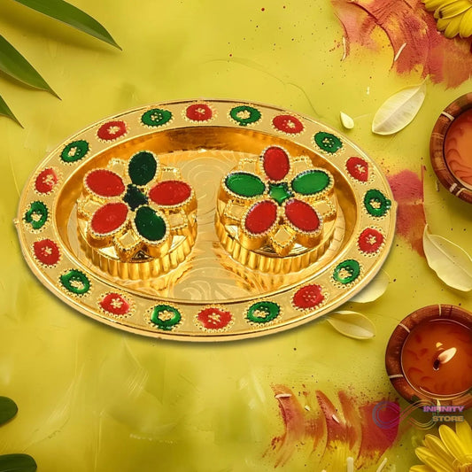 Oval Shape Special Puja Thali (1 Pc / Mix Design) - infinityexculsivestore.com