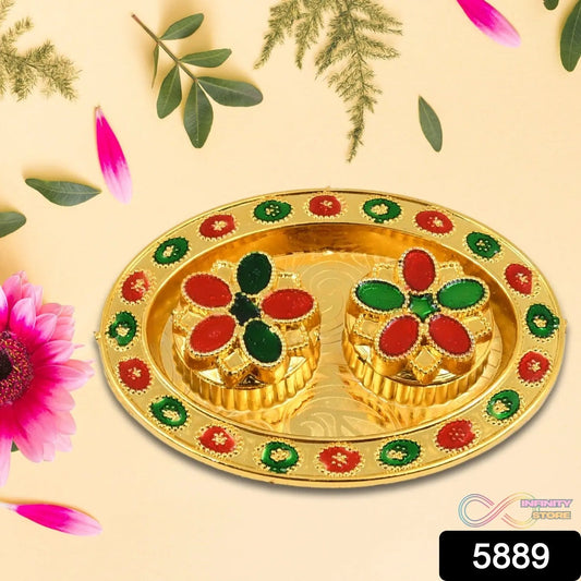 Oval Shape Special Puja Thali (1 Pc / Mix Design) - infinityexculsivestore.com