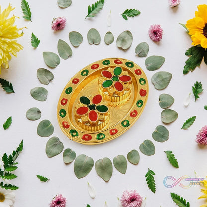 Oval Shape Special Puja Thali (1 Pc / Mix Design) - infinityexculsivestore.com