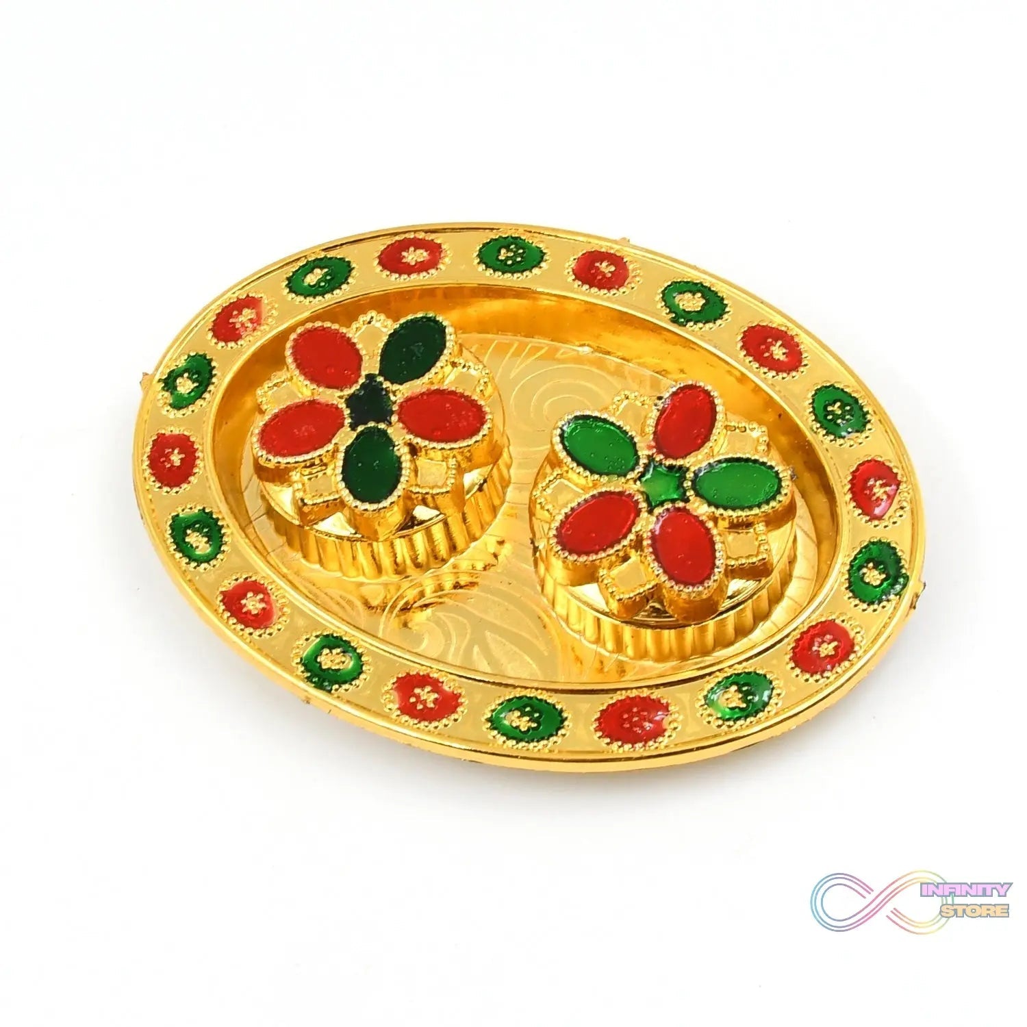 Oval Shape Special Puja Thali (1 Pc / Mix Design) - infinityexculsivestore.com