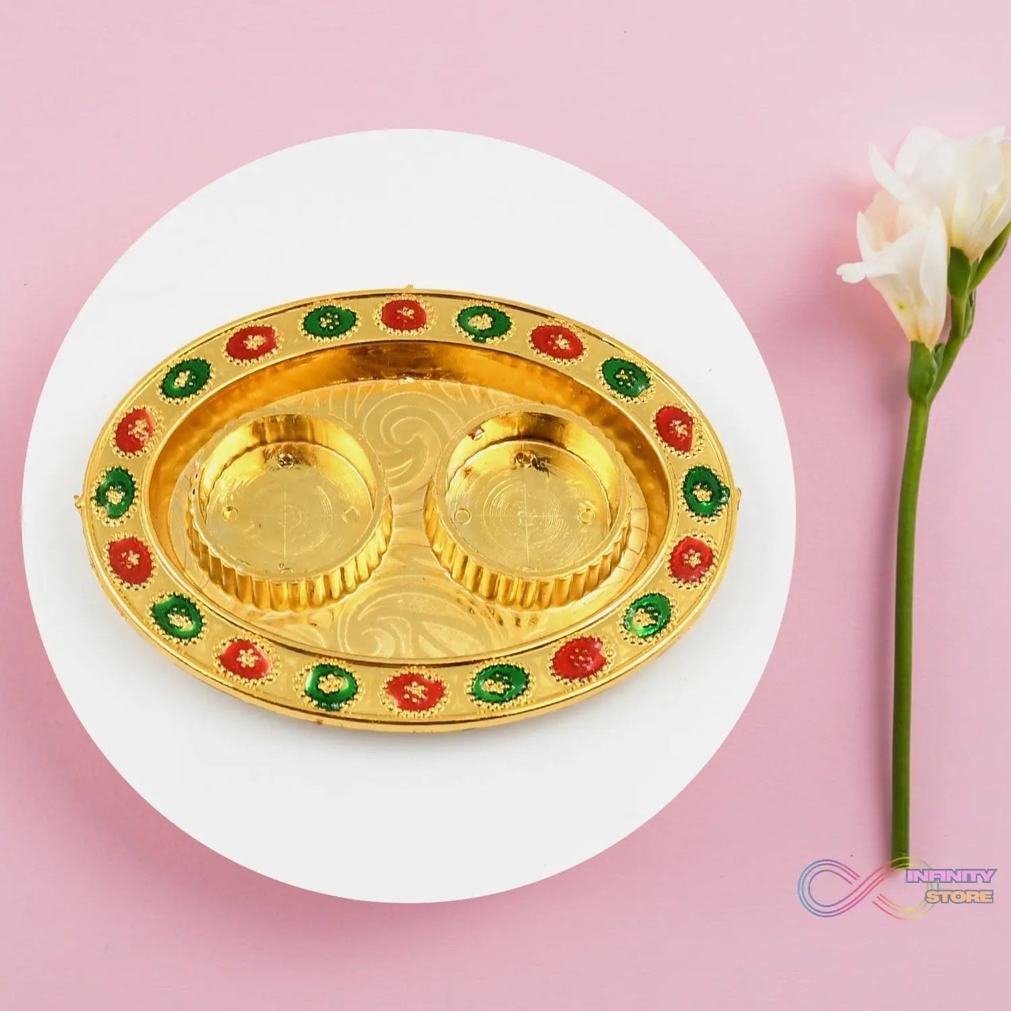 Oval Shape Special Puja Thali (1 Pc / Mix Design) - infinityexculsivestore.com