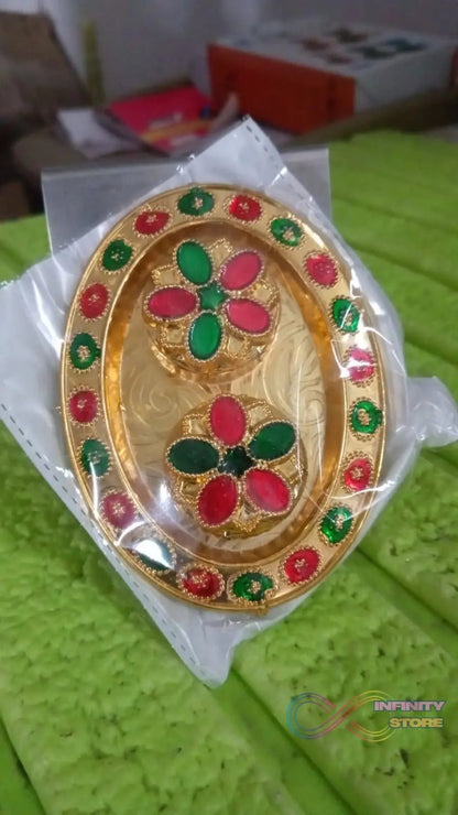 Oval Shape Special Puja Thali (1 Pc / Mix Design) - infinityexculsivestore.com