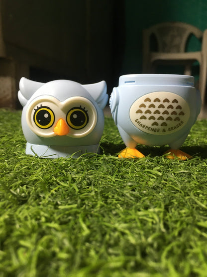 Owl Theme Pencil Sharpner and Eraser 2 in 1 Combo For Kids (Blue) - infinityexculsivestore.com