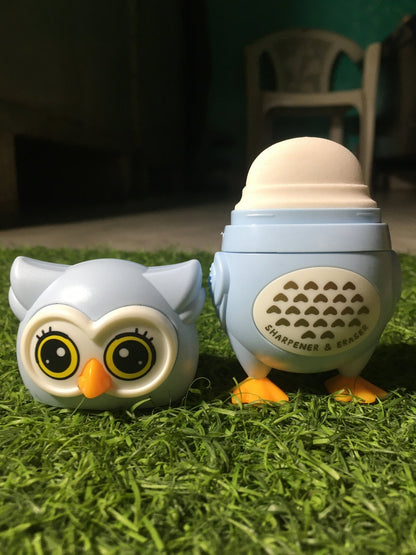 Owl Theme Pencil Sharpner and Eraser 2 in 1 Combo For Kids (Blue) - infinityexculsivestore.com