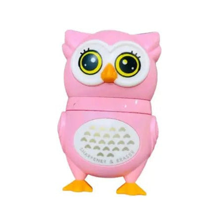 Owl Theme Pencil Sharpner and Eraser 2 in 1 Combo For Kids (Pink) - infinityexculsivestore.com