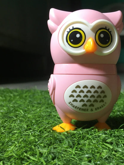 Owl Theme Pencil Sharpner and Eraser 2 in 1 Combo For Kids (Pink) - infinityexculsivestore.com