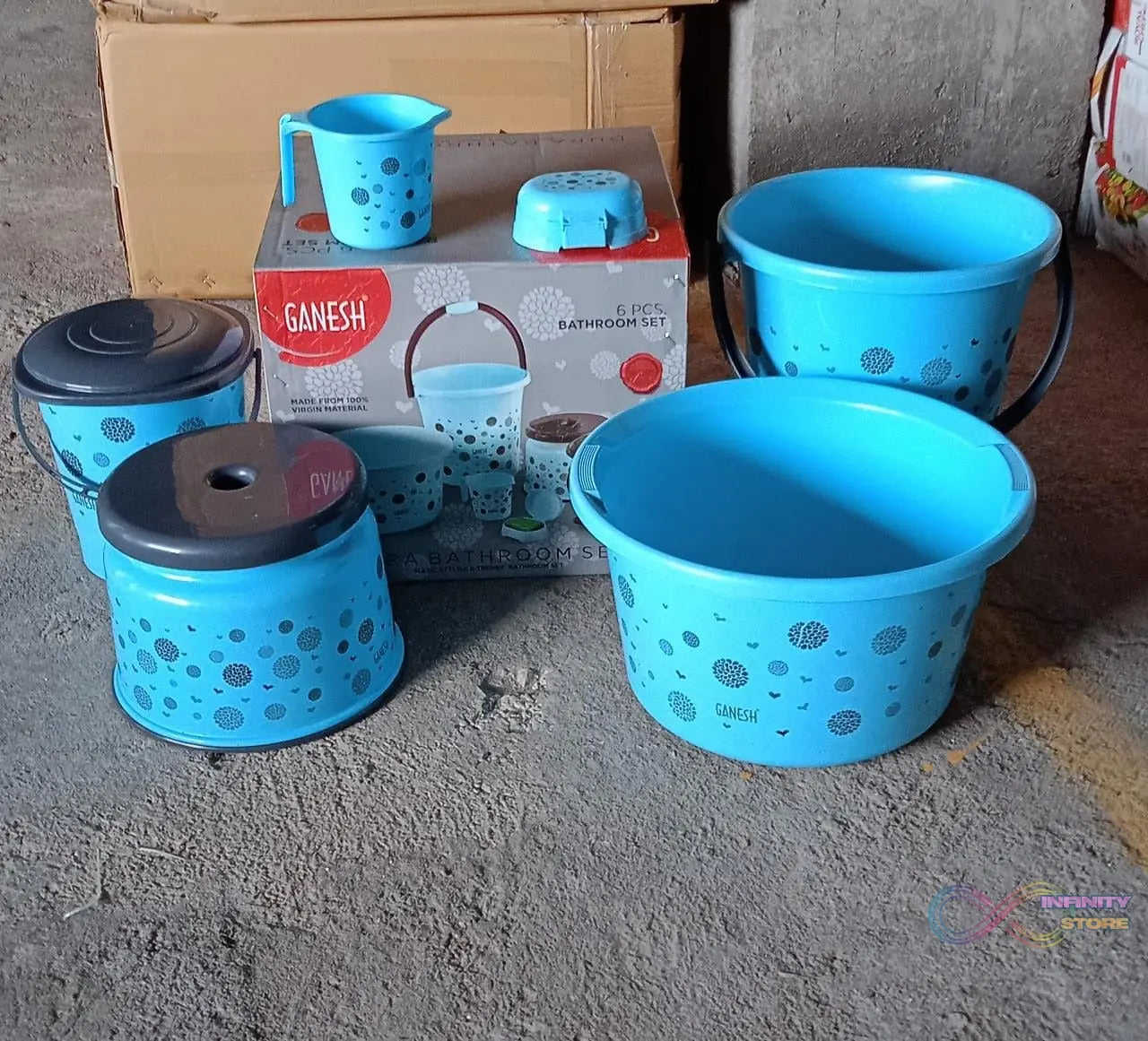 6-piece bathroom set with stool and dustbin