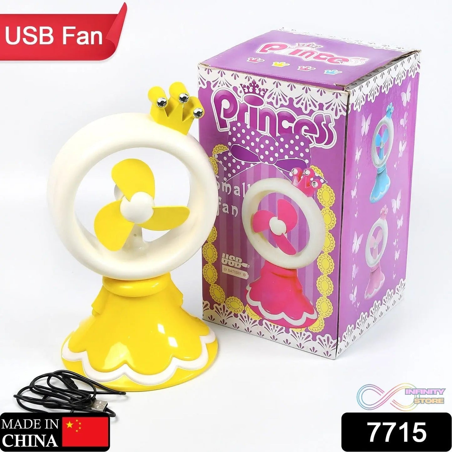PRINCESS PORTABLE FAN BRIGHT COLOR DESKTOP OFFICE USB & BATTRY OPERATE FAN (Battery Not Include) - infinityexculsivestore.com