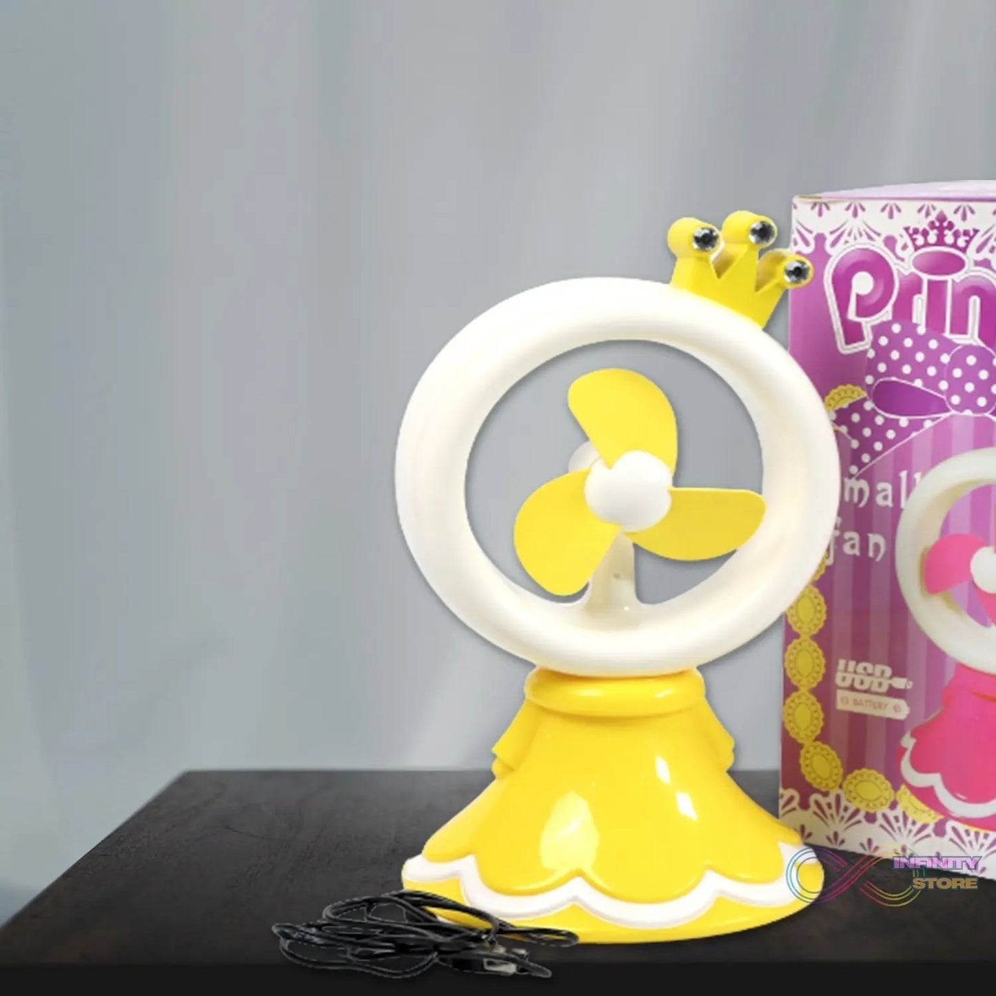 PRINCESS PORTABLE FAN BRIGHT COLOR DESKTOP OFFICE USB & BATTRY OPERATE FAN (Battery Not Include) - infinityexculsivestore.com