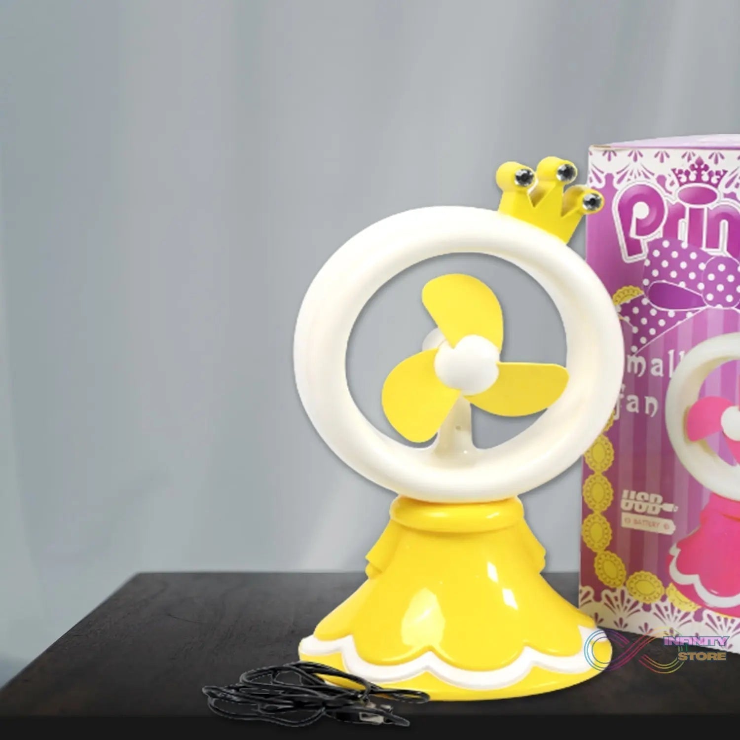 PRINCESS PORTABLE FAN BRIGHT COLOR DESKTOP OFFICE USB & BATTRY OPERATE FAN (Battery Not Include) - infinityexculsivestore.com