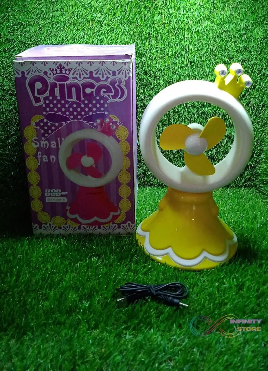 PRINCESS PORTABLE FAN BRIGHT COLOR DESKTOP OFFICE USB & BATTRY OPERATE FAN (Battery Not Include) - infinityexculsivestore.com