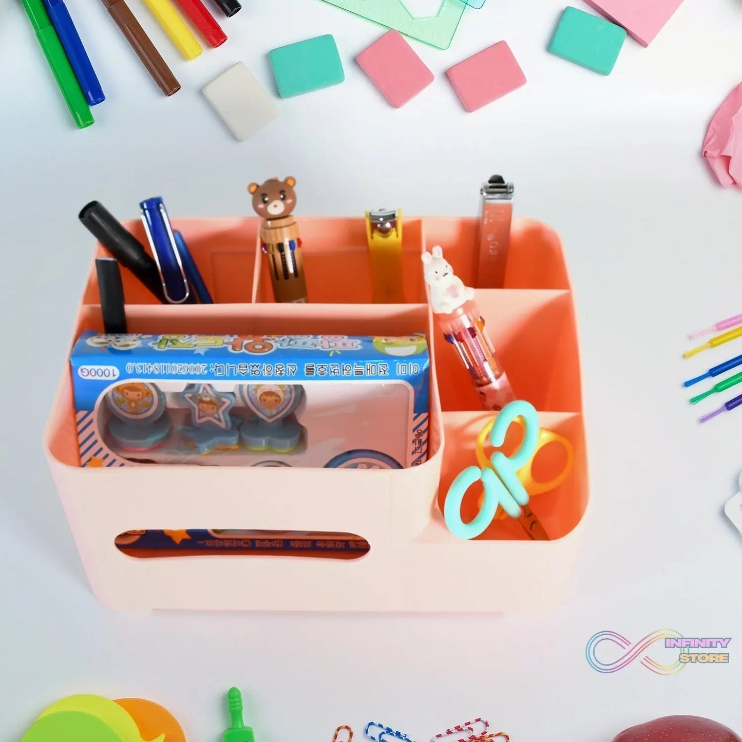 Tissue Paper Storage Holder, Stationery Storage Remote Control, Decorative Pen, Pencil, Napkin, Mobile Phone Multi - Function Desk Storage Organizer for Home and Office (6 Compartment) - infinityexculsivestore.com