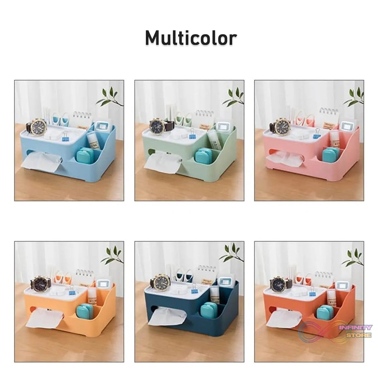 Tissue Paper Storage Holder, Stationery Storage Remote Control, Decorative Pen, Pencil, Napkin, Mobile Phone Multi - Function Desk Storage Organizer for Home and Office (6 Compartment) - infinityexculsivestore.com