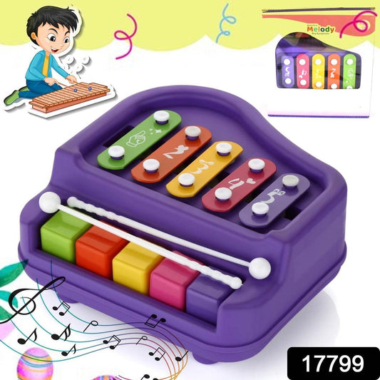 2 in 1 Baby Piano Xylophone Toy for Toddlers, 5 Multicolored Key Keyboard Xylophone Piano, Preschool Educational Musical Learning Instruments Toy for Baby Kids Girls Boys 3+ Years (1 Pc) - infinityexculsivestore.com