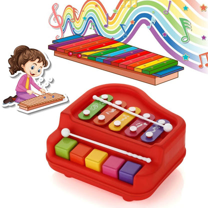 2 in 1 Baby Piano Xylophone Toy for Toddlers, 5 Multicolored Key Keyboard Xylophone Piano, Preschool Educational Musical Learning Instruments Toy for Baby Kids Girls Boys 3+ Years (1 Pc) - infinityexculsivestore.com
