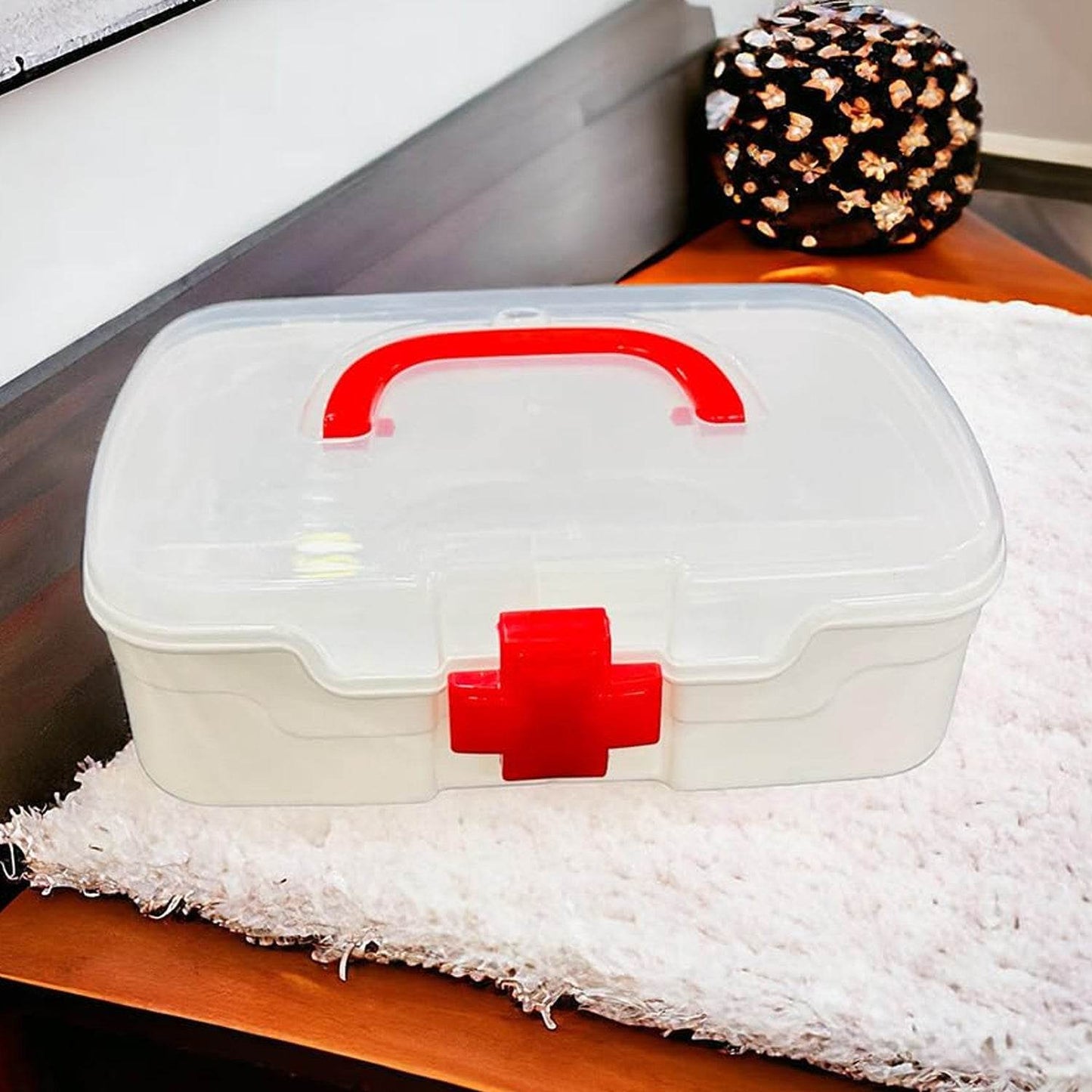 3 Compartment Medical Box, 1 Piece, Indoor Outdoor Medical Utility, Medicine Storage Box, Detachable Tray Medical Box Multi Purpose Regular Medicine, First Aid Box with Handle, Transparent Lid & Color Box  - infinityexculsivestore.com