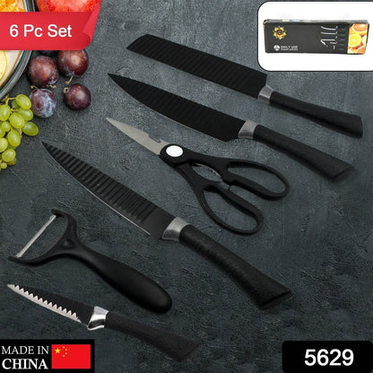 6 Pieces Professional Kitchen Knife Set, Meat Knife, Chef's Knife with Non-Slip Handle for Home, Kitchen and Restaurant with Chef Peeler and Scissor (Stainless Steel / 6 Pcs Set) - infinityexculsivestore.com