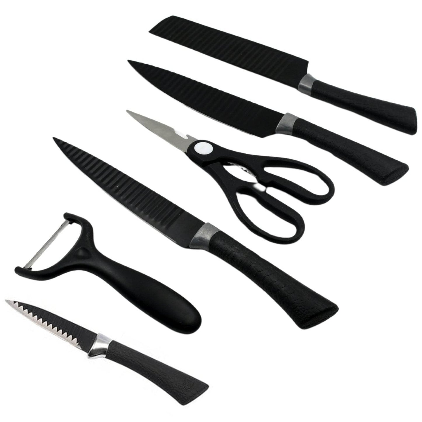 6 Pieces Professional Kitchen Knife Set, Meat Knife, Chef's Knife with Non-Slip Handle for Home, Kitchen and Restaurant with Chef Peeler and Scissor (Stainless Steel / 6 Pcs Set) - infinityexculsivestore.com