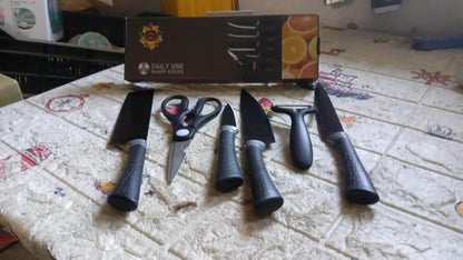 6 Pieces Professional Kitchen Knife Set, Meat Knife, Chef's Knife with Non-Slip Handle for Home, Kitchen and Restaurant with Chef Peeler and Scissor (Stainless Steel / 6 Pcs Set) - infinityexculsivestore.com