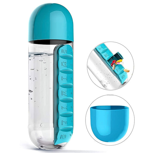 Pill & Vitamin Bottle, Water Bottle Multi Functional Use for Traveling & Outdoor Use Water Bottle, Travelling kit, Summer Special Bottle (600 Ml / Mix Color ) - infinityexculsivestore.com