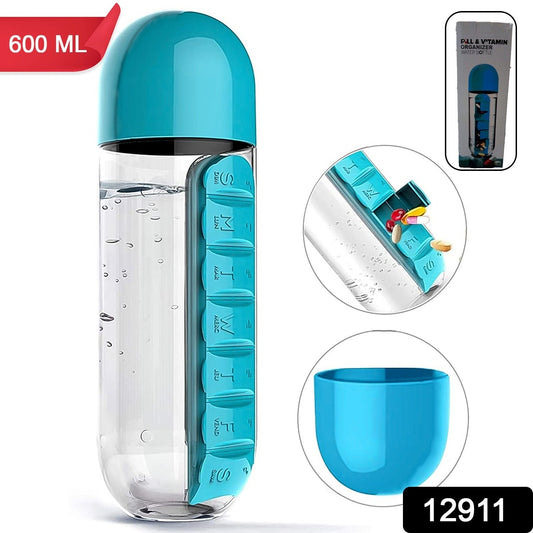 Pill & Vitamin Bottle, Water Bottle Multi Functional Use for Traveling & Outdoor Use Water Bottle, Travelling kit, Summer Special Bottle (600 Ml / Mix Color ) - infinityexculsivestore.com