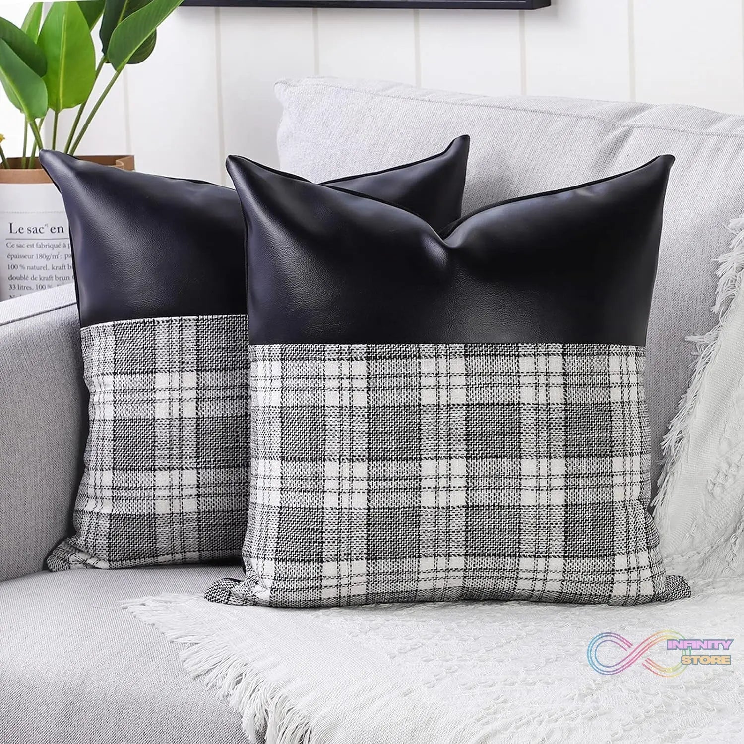 Pillow Covers Cushion Cases Soft Leather and Cotton (23 × 22 Inch / 1 Pair / 2 Pc) - infinityexculsivestore.com