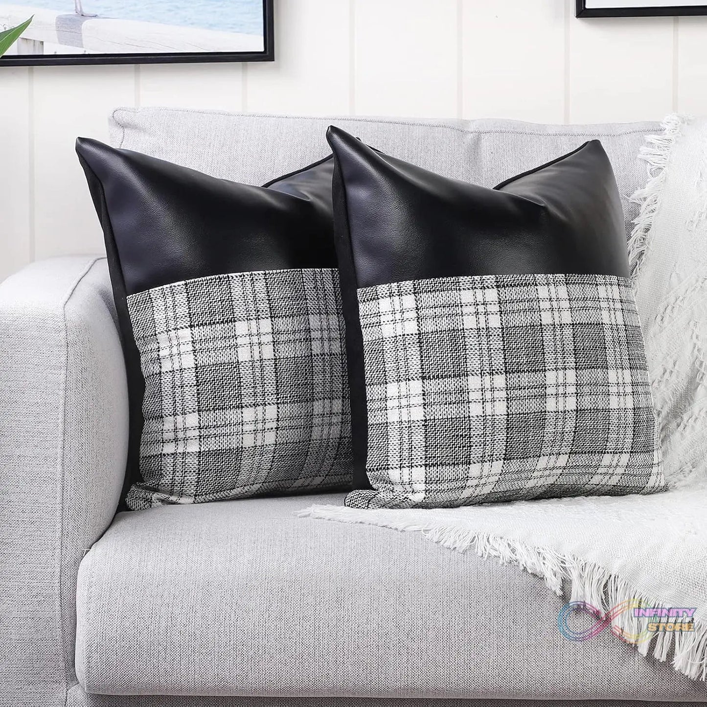 Pillow Covers Cushion Cases Soft Leather and Cotton (23 × 22 Inch / 1 Pair / 2 Pc) - infinityexculsivestore.com