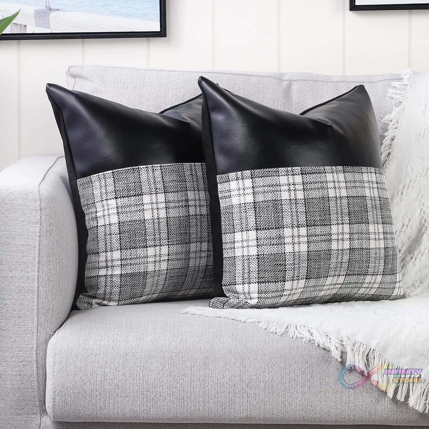 Pillow Covers Cushion Cases Soft Leather and Cotton (23 × 22 Inch / 1 Pair / 2 Pc) - infinityexculsivestore.com