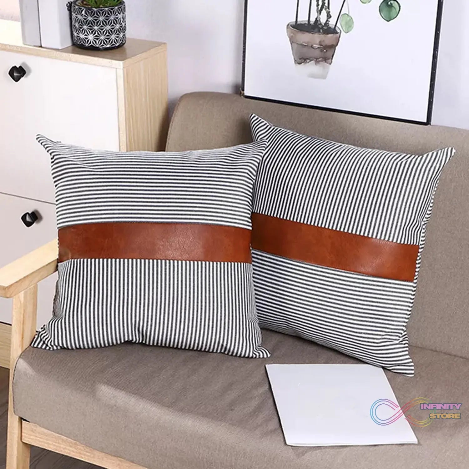 Pillow Covers, leather & cotton Cushion Covers (20 × 20 Inch / 1 Pair / 2 Pc) - infinityexculsivestore.com