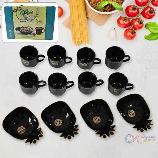 Pine Junction Ceramic Tea / cups / Mug Set With Pineapple Shape Serving Bowl (12 Pcs set) - infinityexculsivestore.com