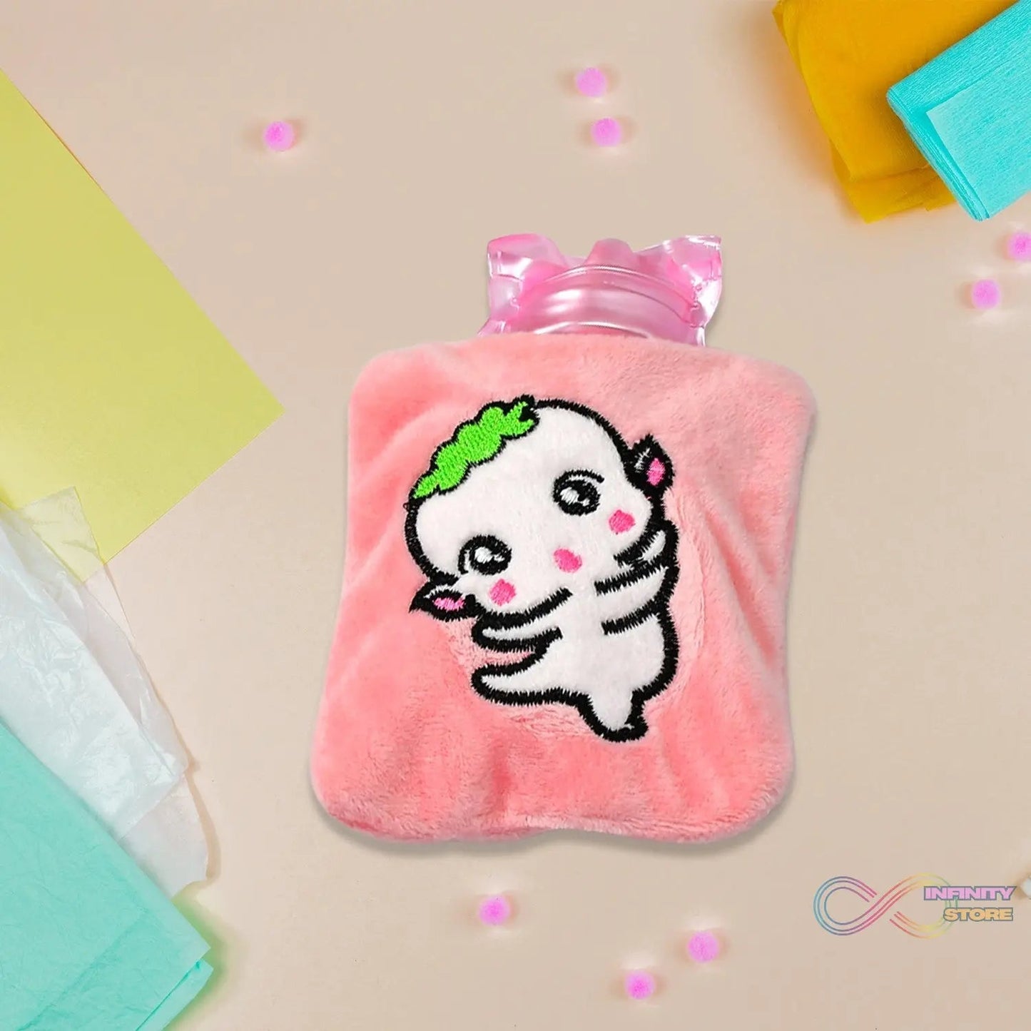 Pink Cartoon Small Hot Water Bag with Cover for Pain Relief - infinityexculsivestore.com