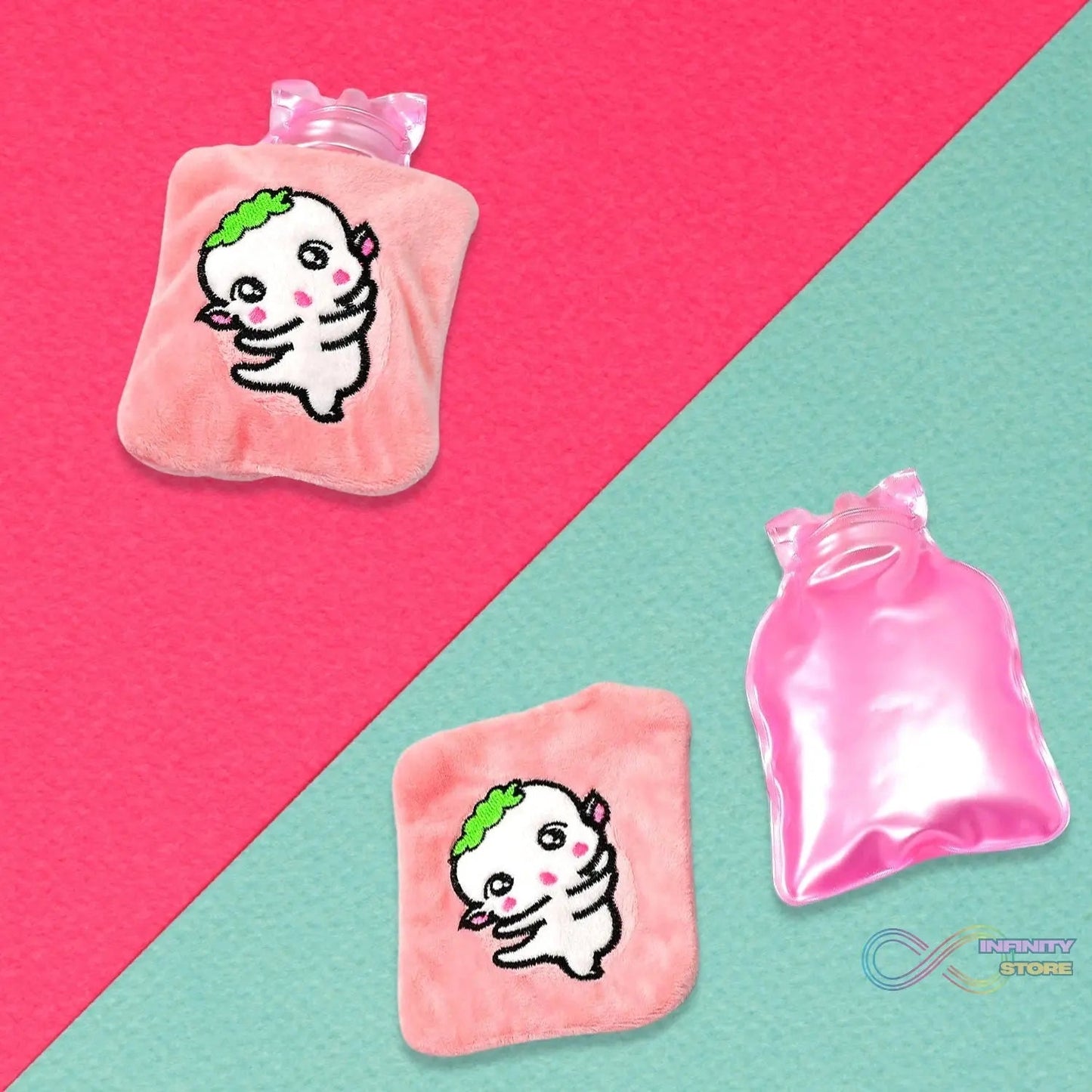 Pink Cartoon Small Hot Water Bag with Cover for Pain Relief - infinityexculsivestore.com