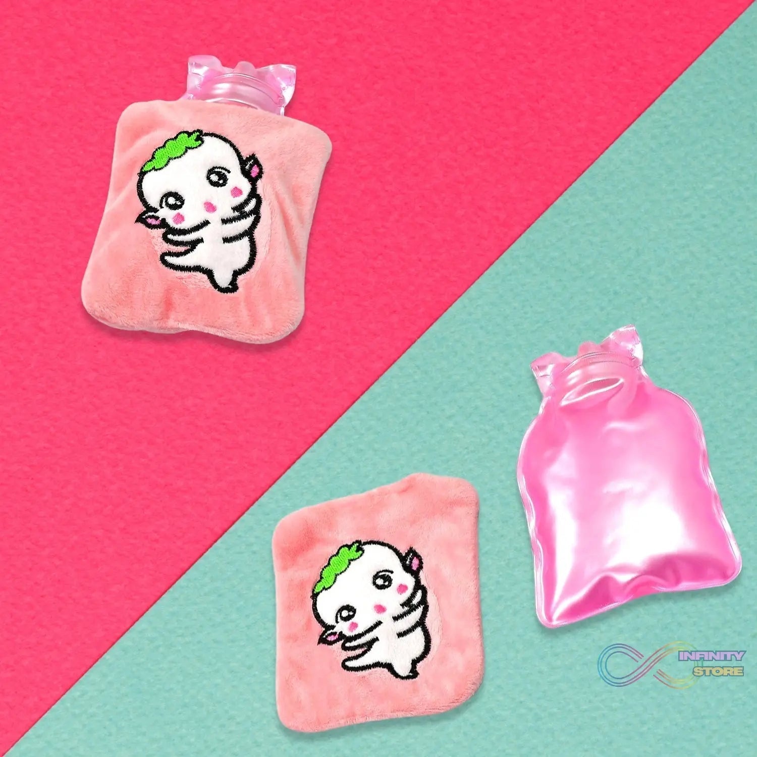 Pink Cartoon Small Hot Water Bag with Cover for Pain Relief - infinityexculsivestore.com